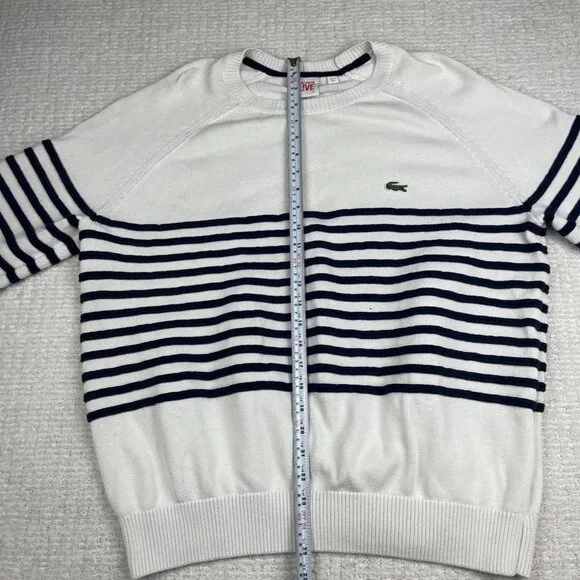 Lacoste Live! Preppy Knitted pullover Sweater White / Navy Striped Men Sz 6 Read - Picture 14 of 16
